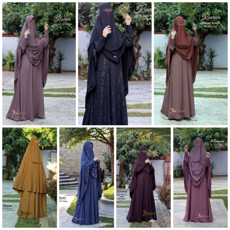 Gamis premium set khimar cadar ready stok size XXL Kaureen by Duta Busana bs COD