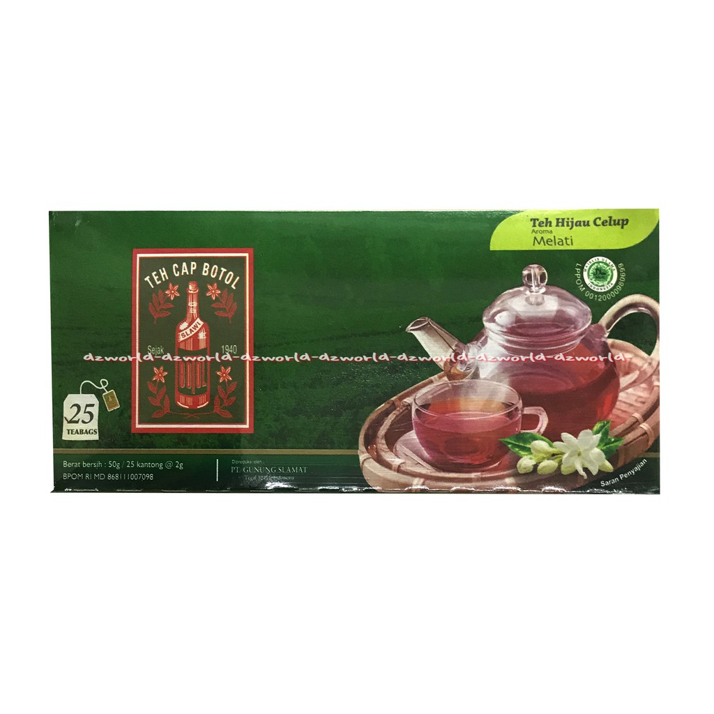Teh Cap Botol Hijau Teh Celup Isi 25 Tea Bags Teh Bubuk Dengan Tambahan Melati Teh tjap Botol Green Tea Jasmine