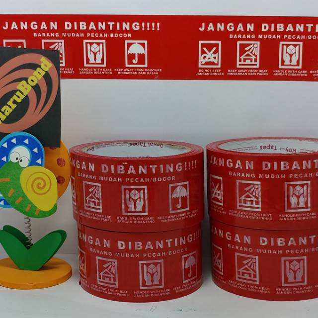 

Isolasi lakban tulisan JANGAN DIBANTING merk Royal Tapes 2inchi(48mm)x40yard (36meter) dan merk Marubond 48 mm x 45 yard (40 meter)