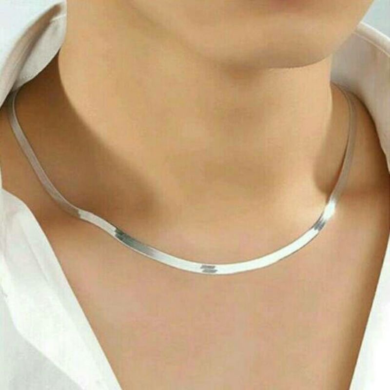 (60cm)Kalung Pria Wanita Real Titanium Anti Karat Kotak Warna Silver Gold Black - Italy