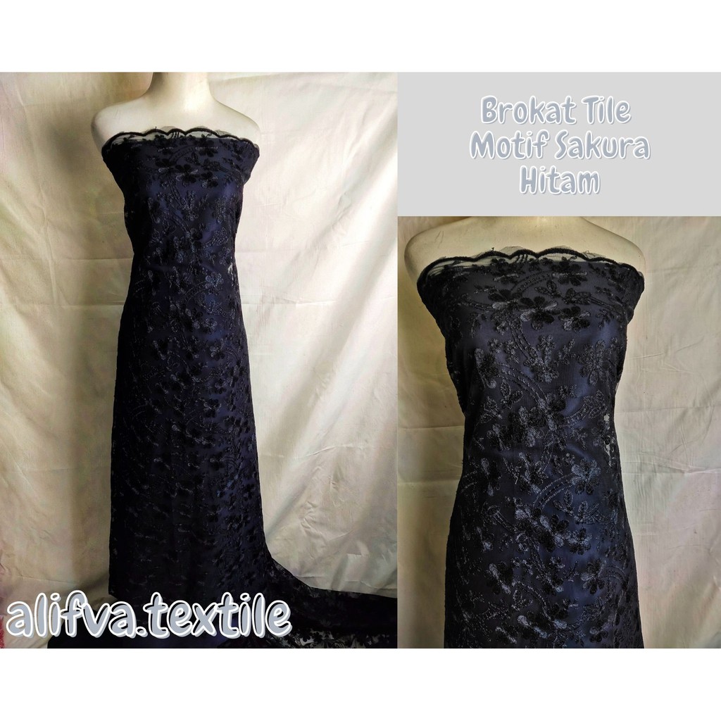 1/2 meter Kain Brokat Tile Prancis Bahan Kebaya Motif Sakura