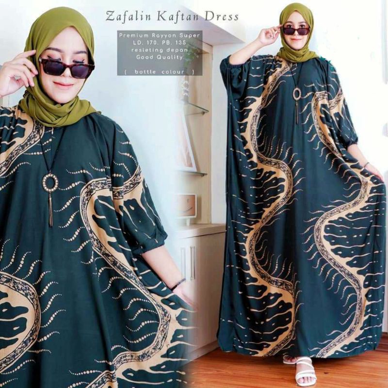 Zafarin Kaftan Wanita Jumbo Rayon Tie Dye Premium Gamis Dress Kekinian Baju Muslim Bigsize LD 150 cm