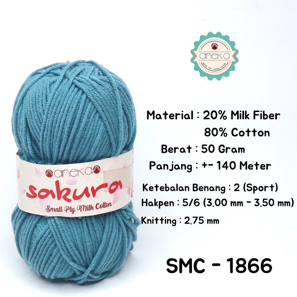 Benang Rajut Katun Susu 4 Ply / Sakura SMALL PLY Milk Cotton Yarn - 1866