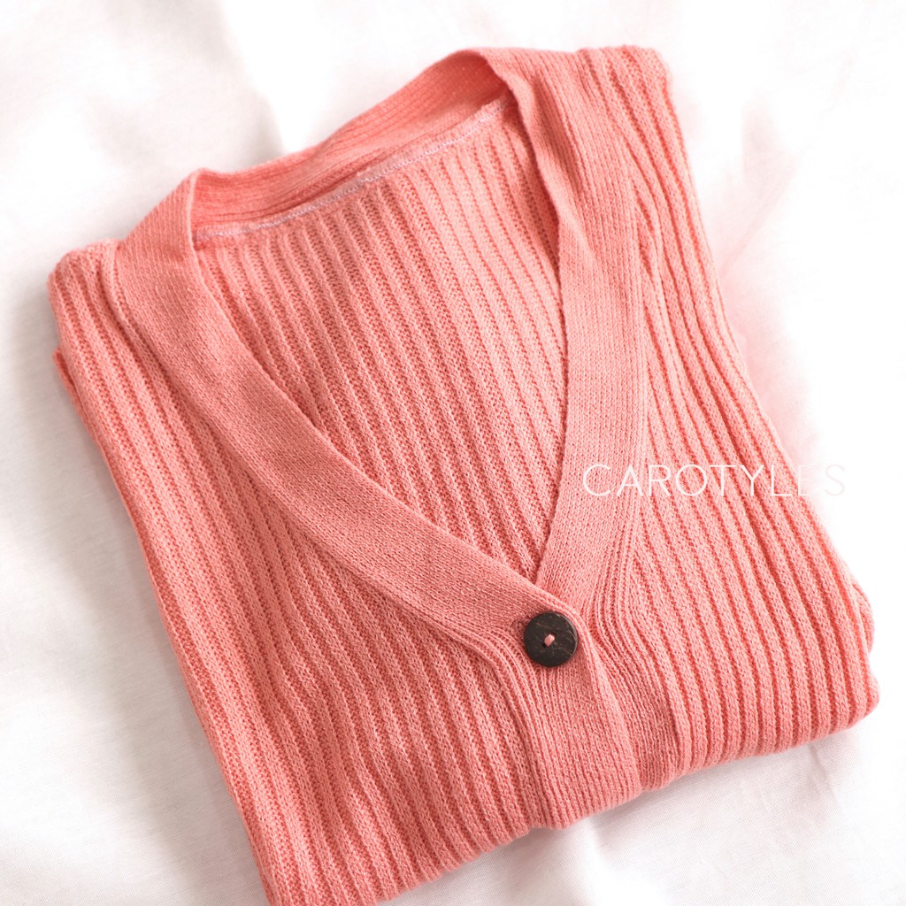 CARDIGAN CROP RAJUT KARDIGAN CARDY RAJUT CROP TOP KOREA FASHION OUTER OUTWEAR WANITA CEWEK PEREMPUAN-CROP PEACH PINK