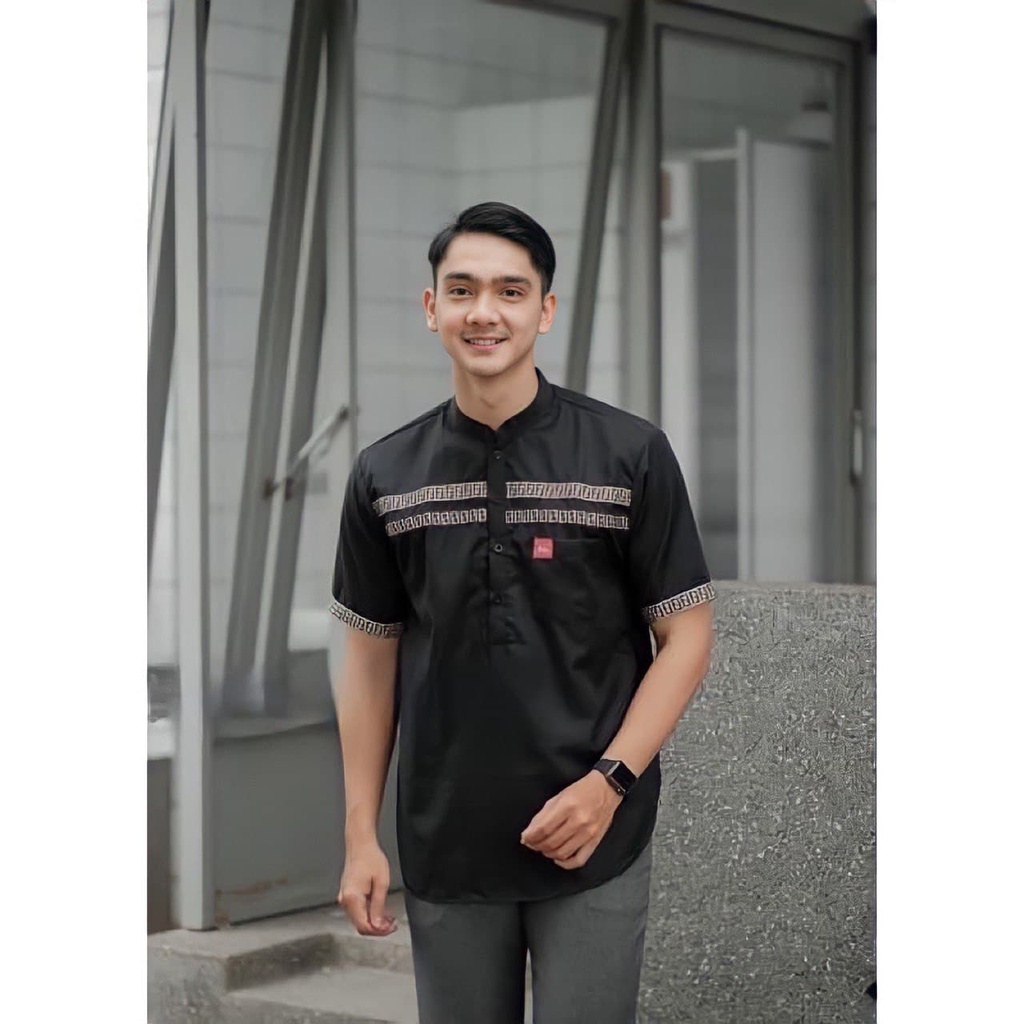 Baju Koko Kurta Dewasa - Baju Koko Pria Lengan Pendek Material Catton Adem Serap Keringat