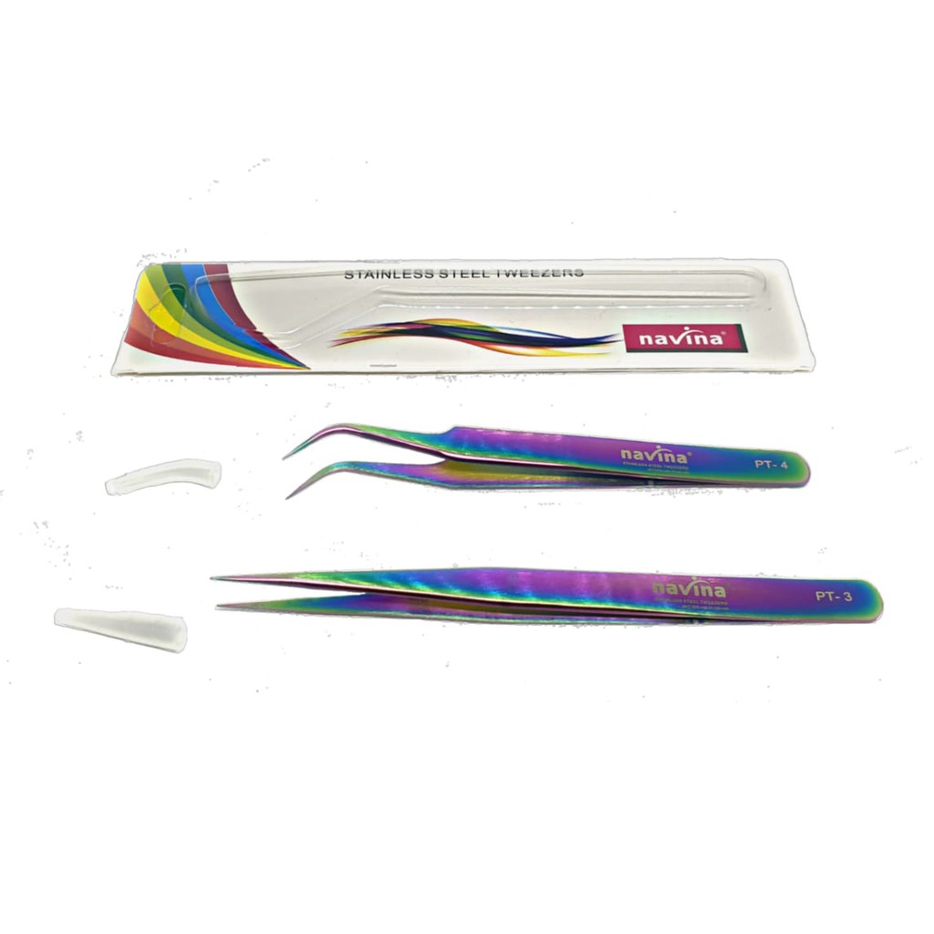 Navina Pinset Alis Warna-Warni Stainless Steel Tweezers