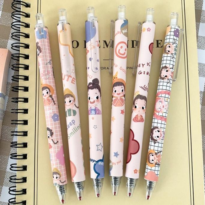 

(BISA COD) 6 Pcs 0.5mm Cartoon Retractable Pen B Ink Bullet Nib Gel Pen TERBARU Kode 938