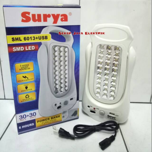 Surya SHL 6013 Plus USB Powerbank Lampu LED Emergency Darurat