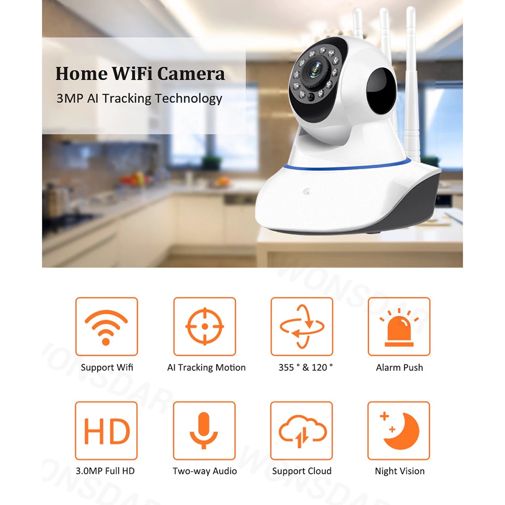 Wonsdar Wireless IP Camera CCTV 1080P Night Vision - WD-V03 - White