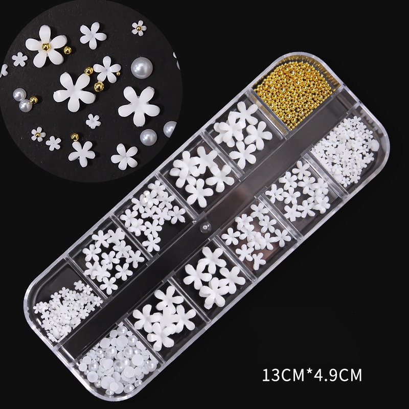 Nail Flower 3d Nail Art Decorations Ornament Five Petals Embossed Pattern White Mini Resin DIY Manicure Flower Decoration for Salon