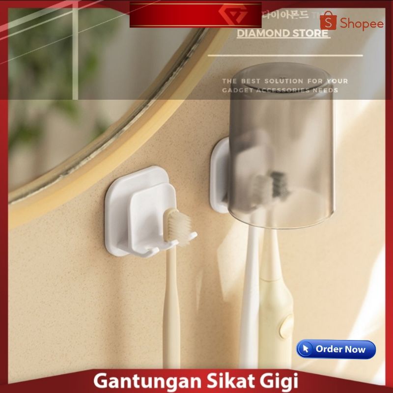 Hook / Gantungan Sikat Gigi Kuat Praktis Minimalis / Tempel Dinding 2 in 1