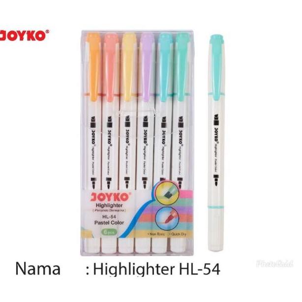 

Dual tip Highlighter 6 WARNA Pastel Color joyko HL54