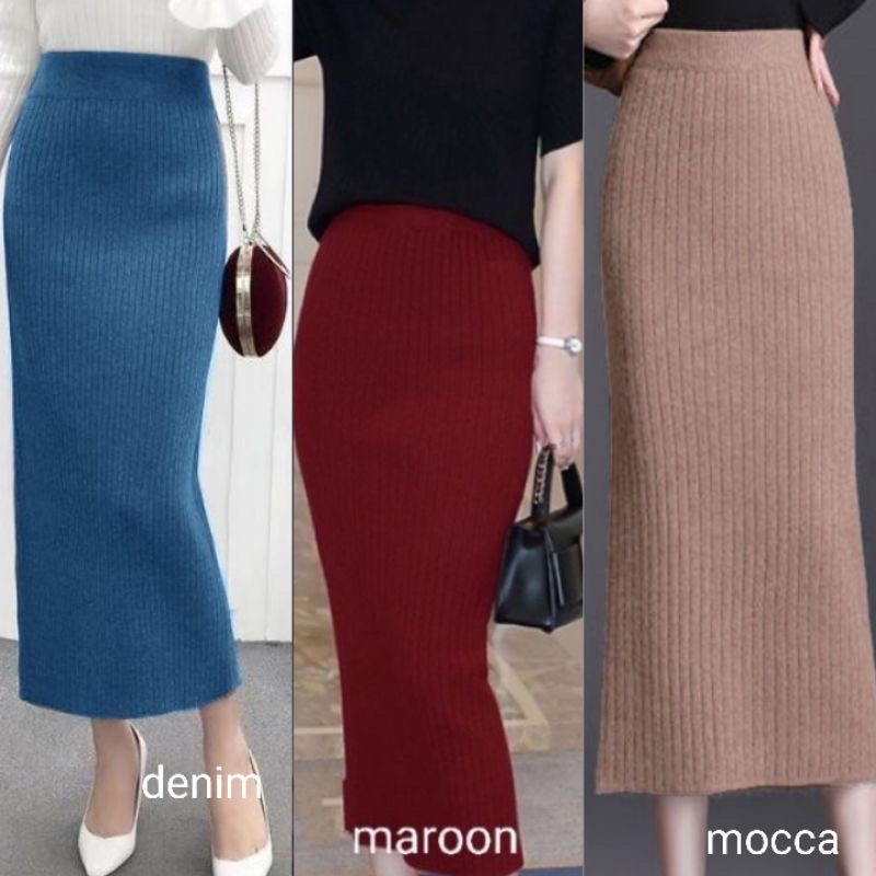 (R80) Rok Rib rajut midi skirt 80 cm