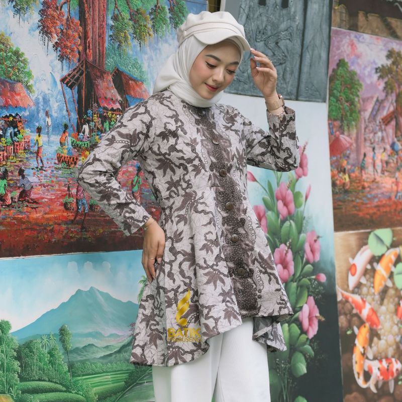 PRABUSENO // Fera Tunik Batik Wanita Lengan Panjang Model Kancing Depan Busui Friendly Asli Batik So