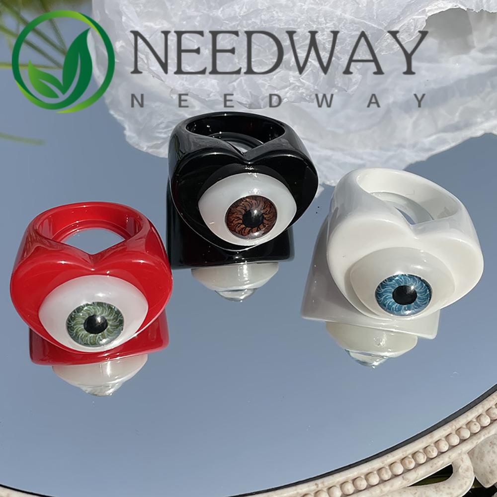 Needway  Personality Resin Ring Creative Evil Eye Ring Finger Ring Aesthetic Goth Style Cold Style Candy Color Korean Cartoon Jewelry Gifts/Multicolor