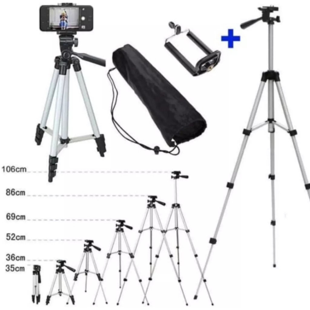 Tripod-Tongsis 3110 Lipat-Tripod 3110 Stainless With 3x Extend Leg-Suite Tripot For Smartphone, Camera, Handycam-Tripod HP Dan Kamera Universal +Free Holder U Dan Tas Tripod Dudukan Kamera-Tongsis 1Meter