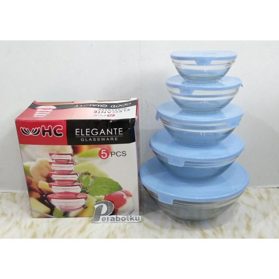Glass Ware Elegante Set 5 Hc /Mangkok Mangkuk/Bowl Kaca/Wadah Saji/Tempat Penyimpanan