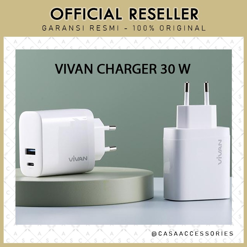 Vivan Power Turbo 30 30W Dual Port 5A QC4 + USB-C Fast Charge PD VOOC