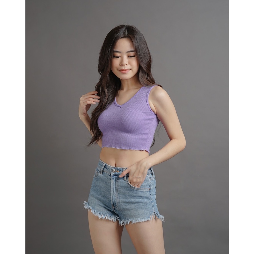 MODAVIE - JEO Tanktop V Neck Crop Tank Top Korea