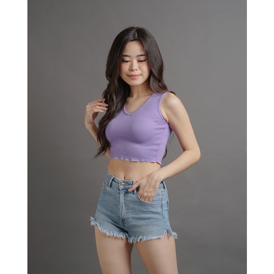 MODAVIE - JEO Tanktop V Neck Crop Tank Top Korea