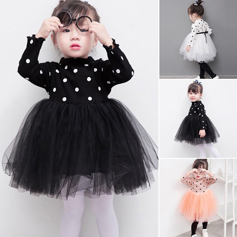 Dress Bayi Anak  Perempuan Lengan Panjang  Aksen Rok  Tutu  