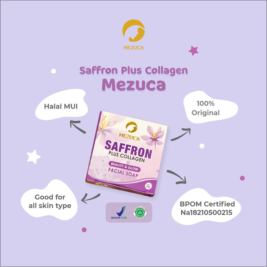 Mezuca Sabun Saffron Plus Collagen 20gr Facial Soap Anti Jerawat Pemutih Beauty Glow Glowing