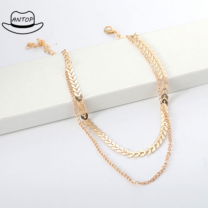 Kalung Wanita Necklace Gold Temperamen Fashion Mutiara Rantai Tulang Ikan Payet Baru Kalung Pendek ANTOP