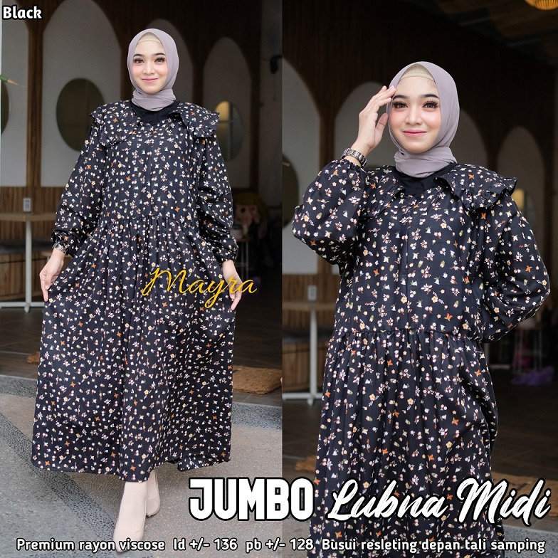 Baju GAMIS XXXXL LD 140 JUMBO Super PB 140 TOYOBO - BADAN GEMUK IBU HAMIL UKURAN BIG SIZE 298-LUBNA BLACK