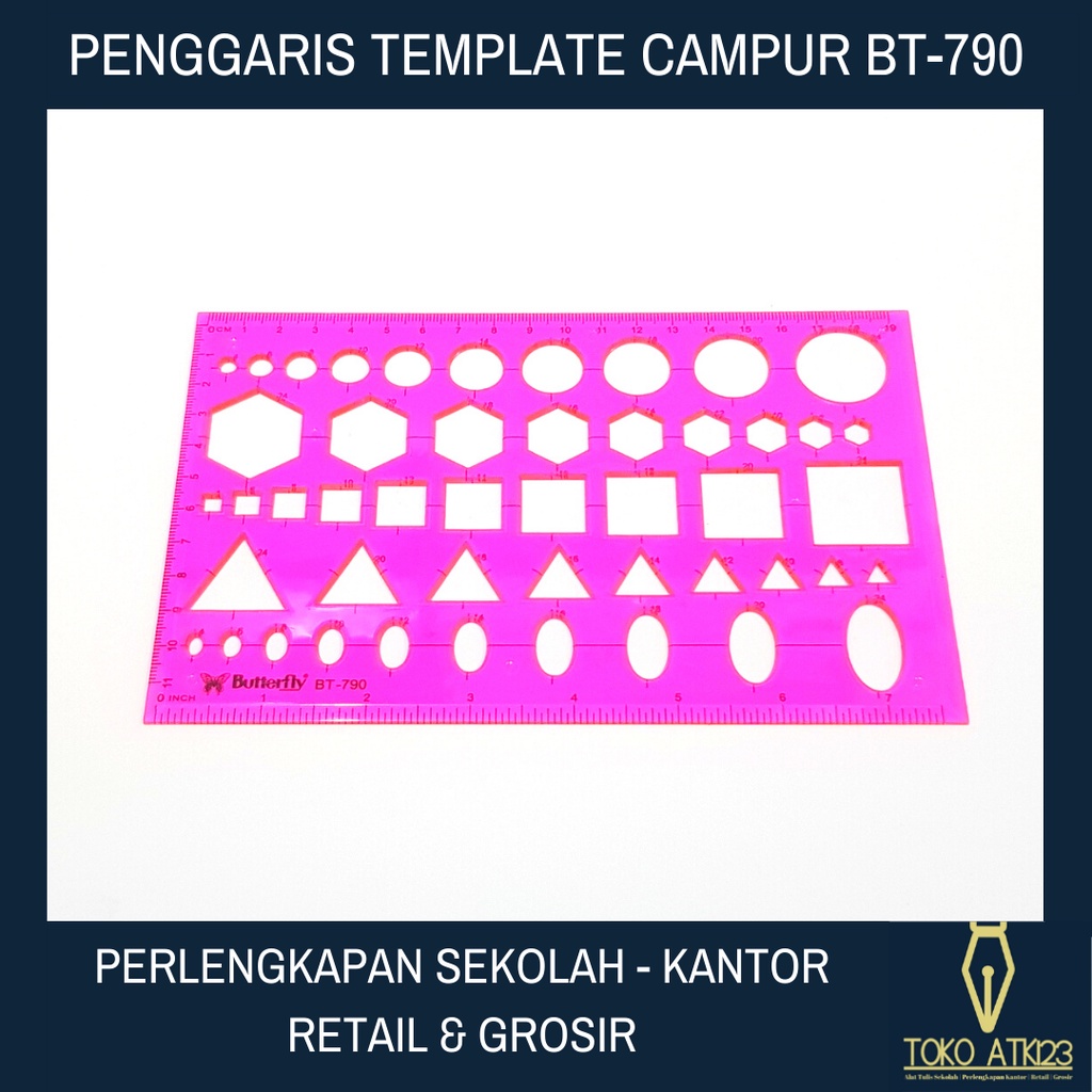 Penggaris Template Lingkaran Kotak dll Merk Butterfly No. BT-790