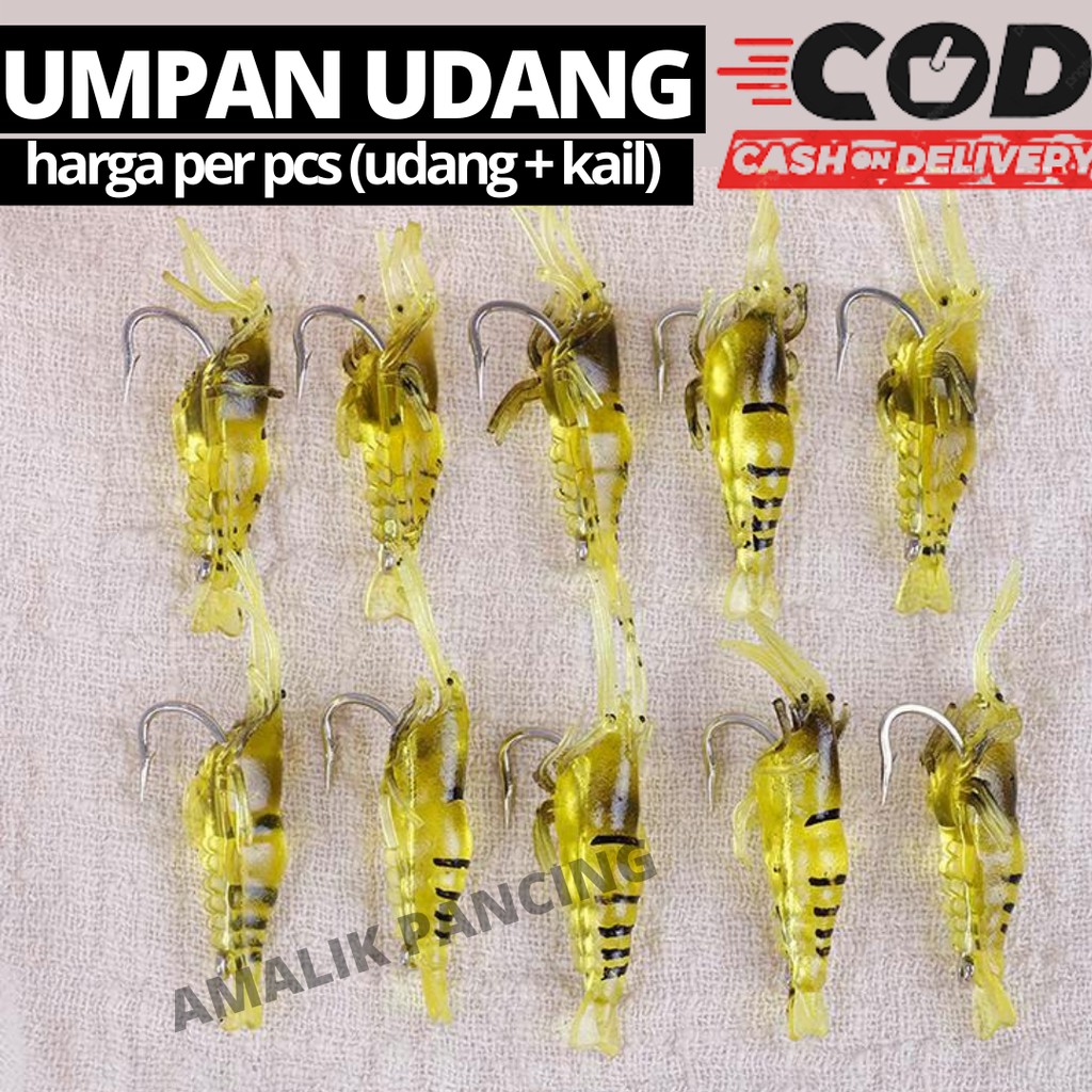 Lure umpan pancing ikan model udang dgn kail - fishing bait soft lure - bisa utk pengganti minnow