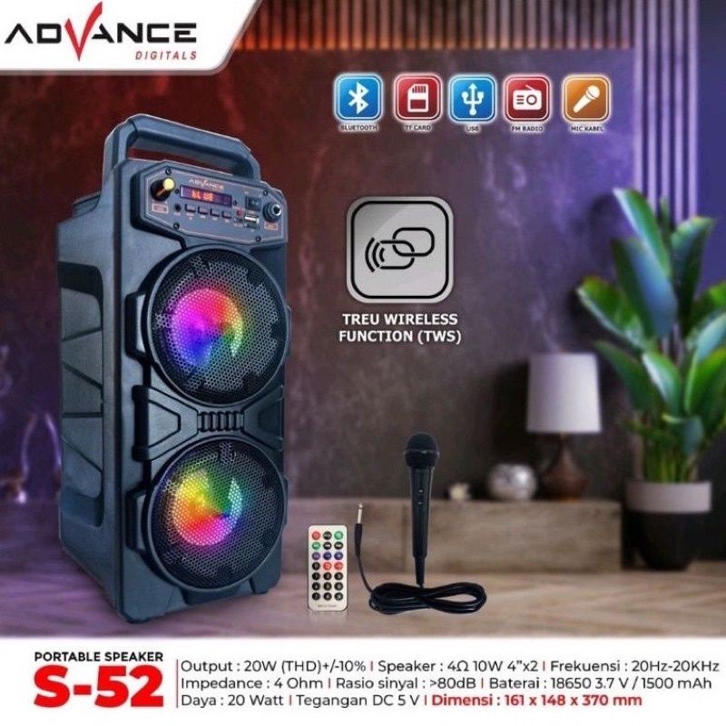 Speaker Active Portable Advance S-52 Bluetooth Free Mic