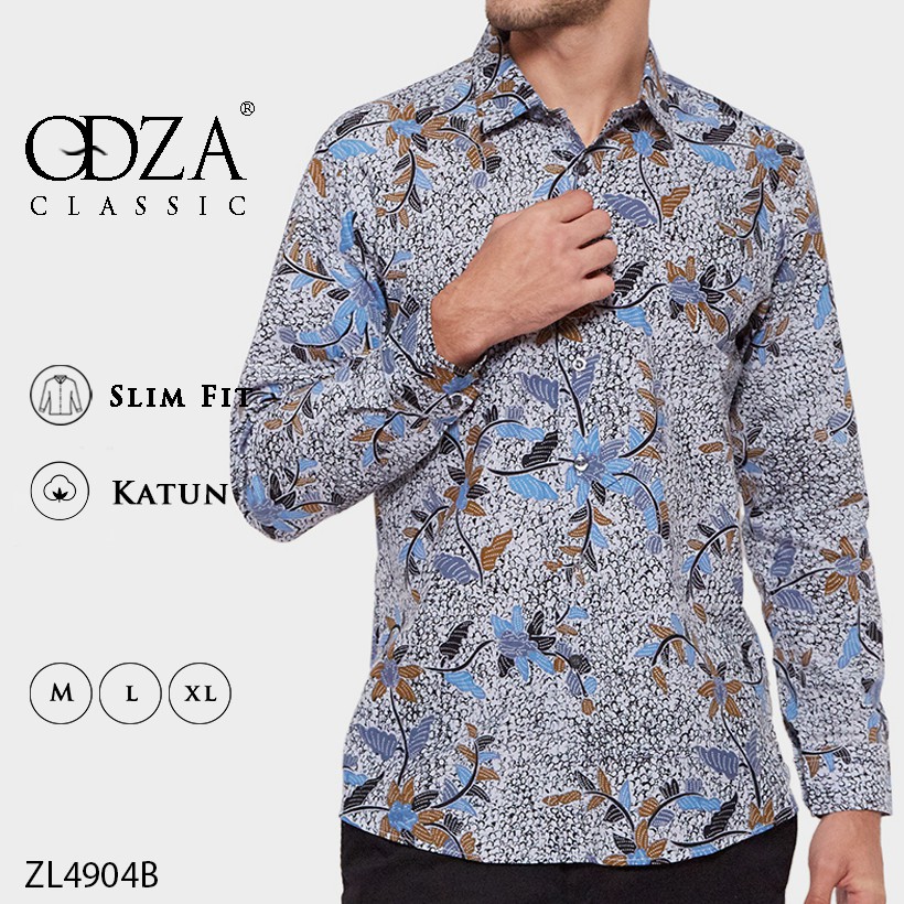 Odza Kemeja Batik Model Terbaru Slim Fit Baju Batik Lengan Panjang Modern Pria