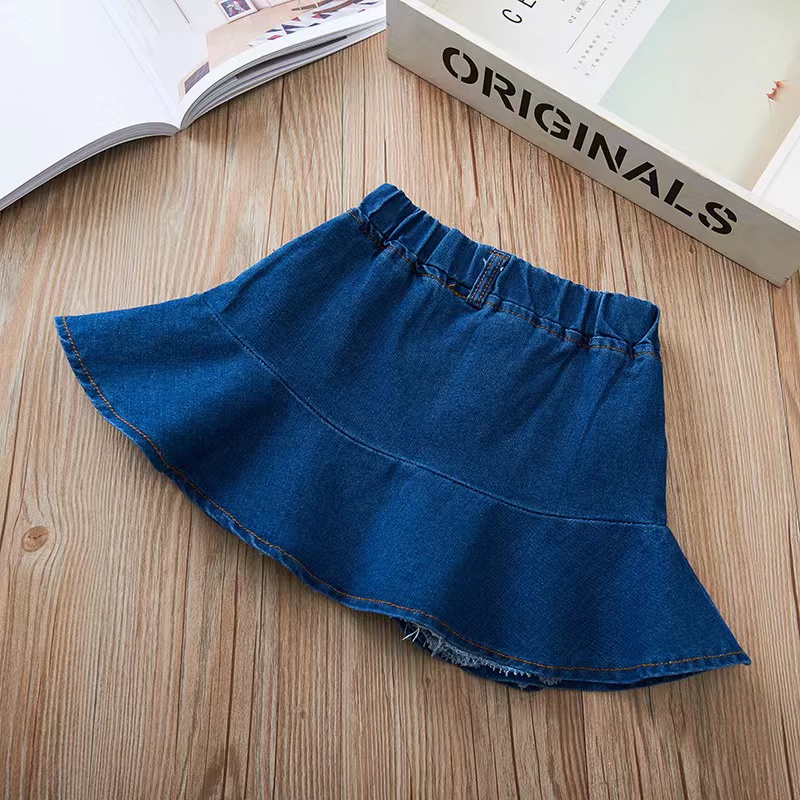 Stok bersih Denim Jeans Rok Anak Fishtail Mode Mini Skirt Untuk 1-12T Perempuan