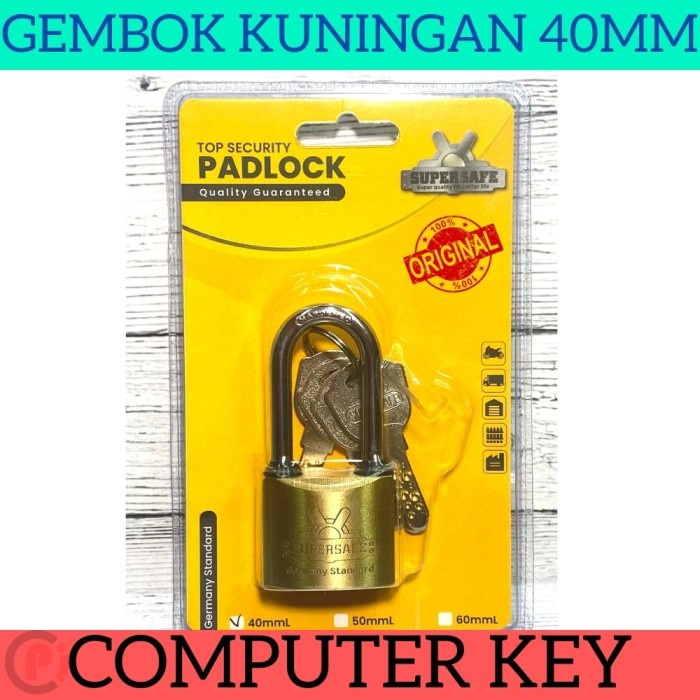 SUPERSAFE Gembok Kuningan Pintu Pagar Comp Key Uk 40mm Leher Panjang