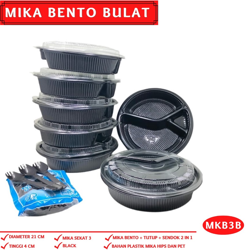 Mika Bento Sekat 3 Plus sendok 2In1 Mika Bento (Isi 10 Pcs-MKB3B)