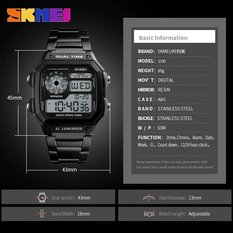 SKMEI 1335 Jam Tangan Pria Wanita Digital Tali Stainless Anti Air WATCHKITE WKOS