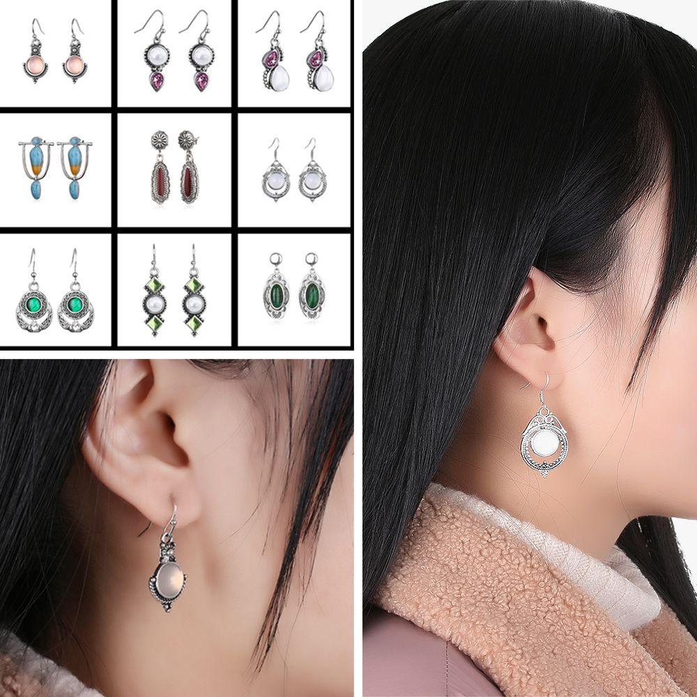 Preva Moonstone Anting Fashion Anniversary925 Lapis Perak Anting Kait Eardrop