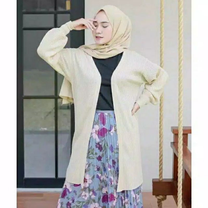 DISCON!!CARDIGAN RAJUT WANITA /LONG CARDIGAn BELLE /CardIgan Oversize /Cardigan Outer wanita /discon-Putih