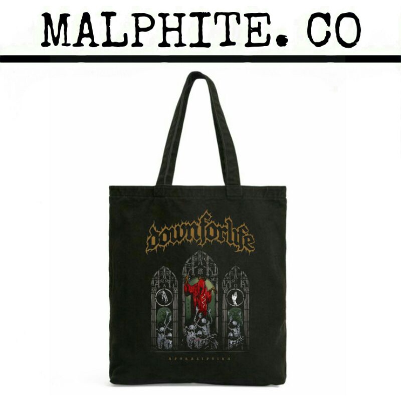 Totebag Down For Life Apokaliptika Tote Bag Motif Logo Band Metal Merch Tas Jinjing Selempang Should