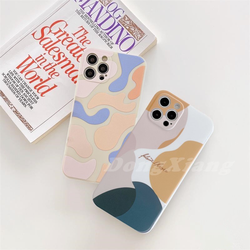 Casing iPhone 13 Pro Max iPhone13 iPhone 12 iPhone11 iPhoneXR XS iPhone6 6S 7 8 Plus INS Fashion Trend Morandi Abstract Smiley Soft Silicone Case