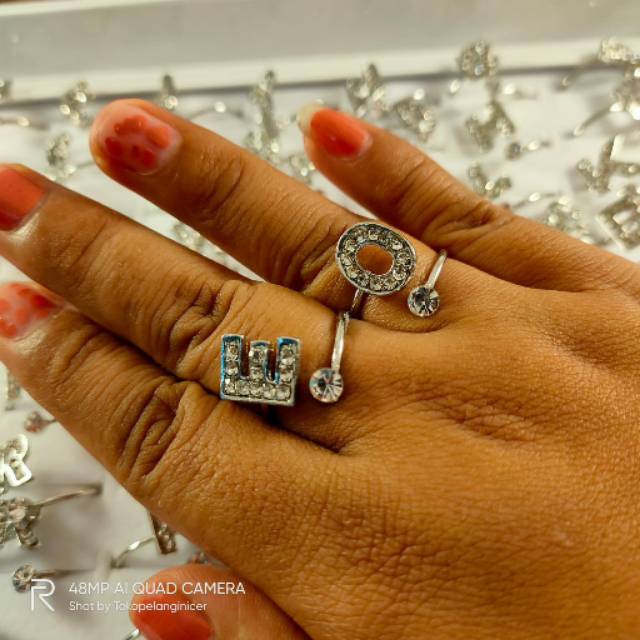  Cincin  Alfabet Huruf Inisial Nama  Silver diamond 