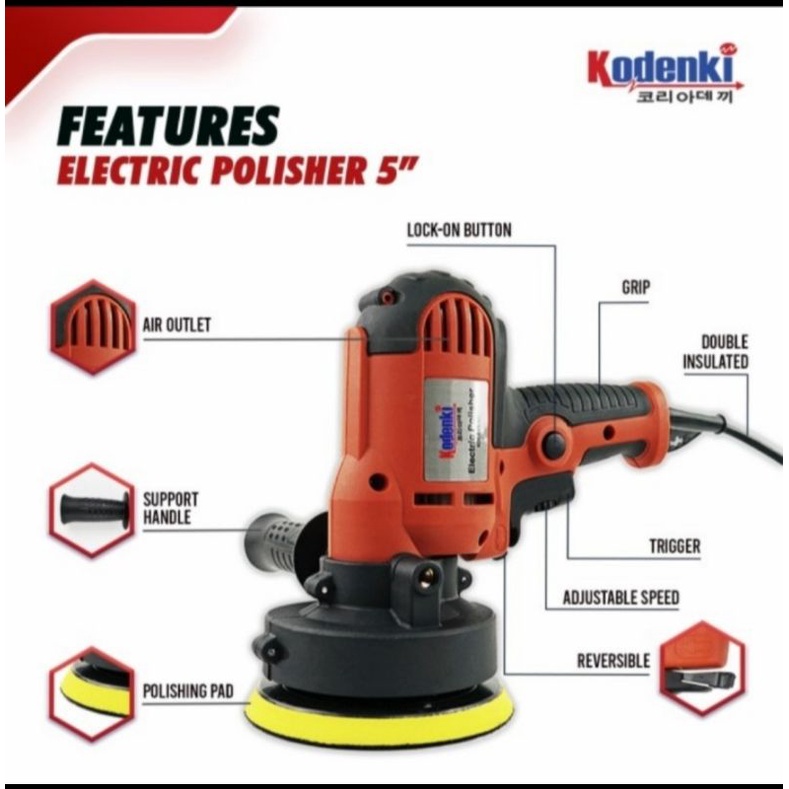 Kodenki mesin poles polisher 5 inch alat poles mobil motor