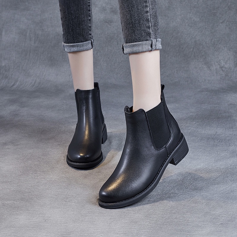 Sepatu Boot Martin Kulit Asli Chelsea Boots  Wanita 2021   Pelangsing Dr. Martens Sepatu Stretch Fas