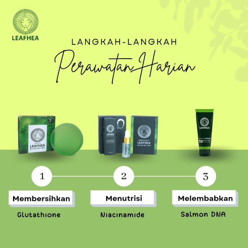 PAKET GLOWING LEAFHEA ORIGINAL SABUN,NOURISCH CREAM DAN SERUM
