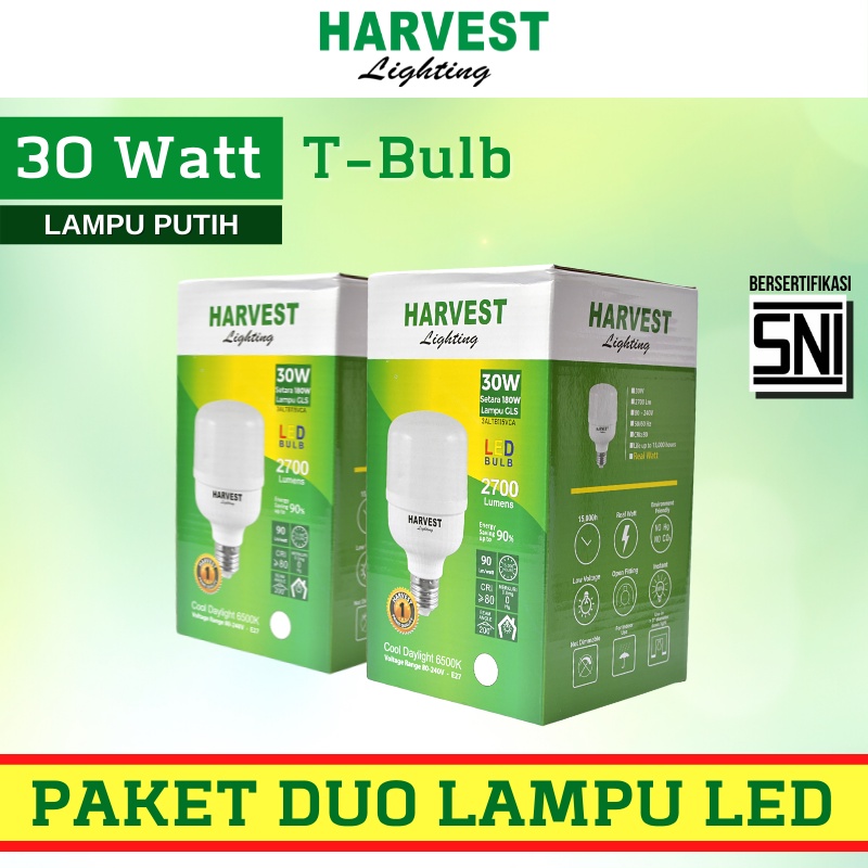 30W - Paket DUO - HARVEST LIGHTING Lampu Kapsul LED T-Bulb 30 watt Lampu Hemat Energi Original Bersertifikat SNI dan Bergaransi