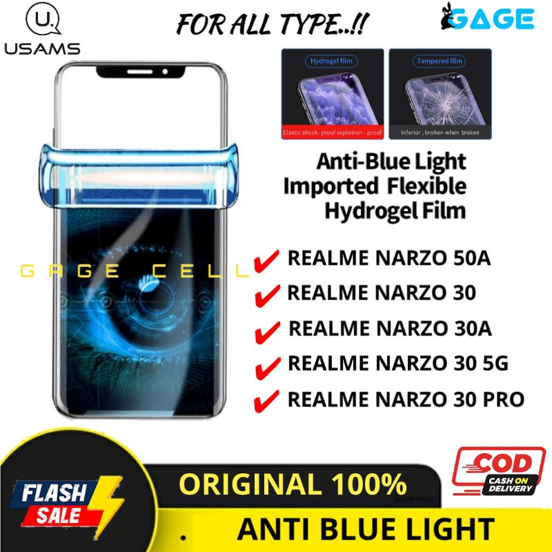 USAMS - HYDROGEL ANTI GORES BLUE LIGHT REALME 50A 30 30A PRO 5G FULL LAYAR RADIASI SCREEN PROTECTOR