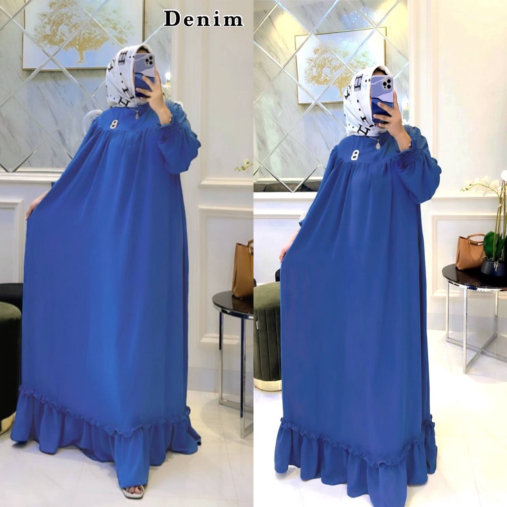 Shella Saukia Gamis Wanita Crinkle Airflow Import Dress Jumbo Lengan Panjang Karet Baju Wanita Kekinian LD 130 cm