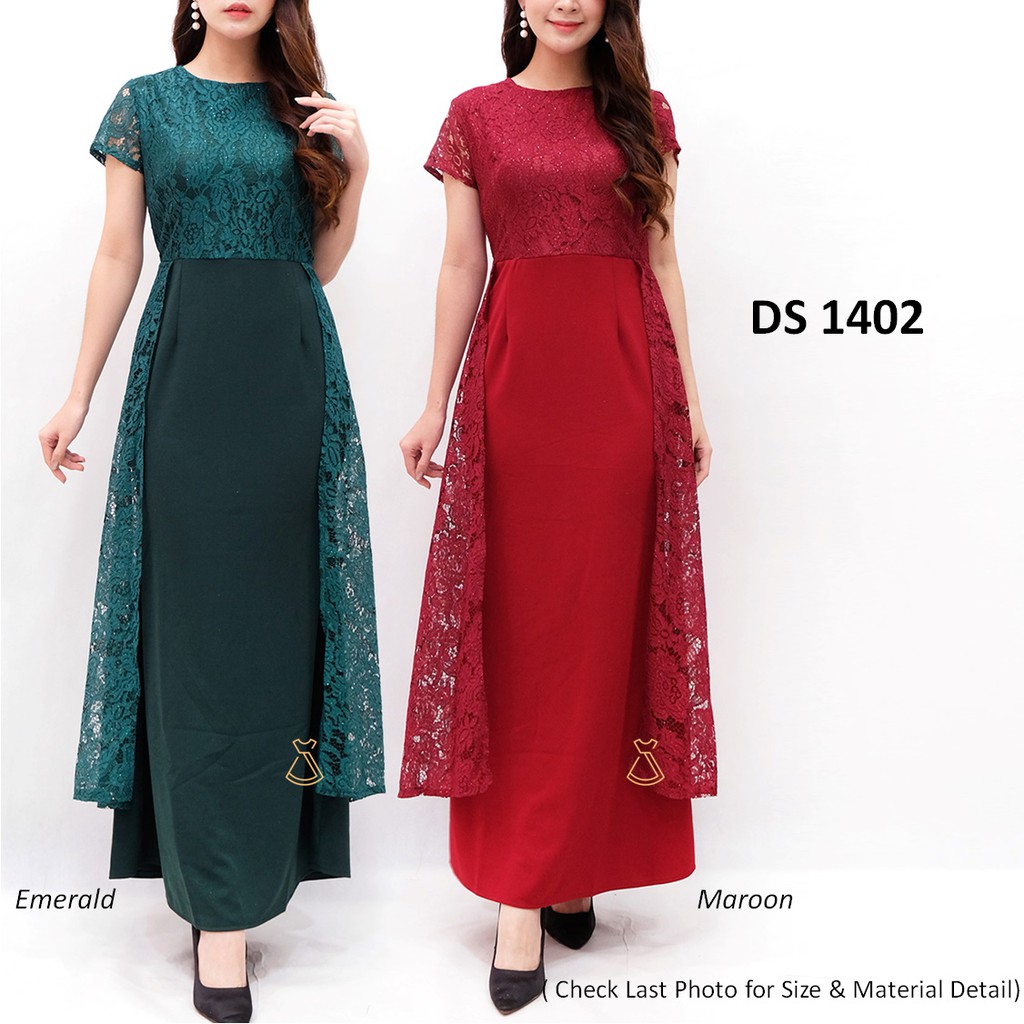 DS1402 - DRESS MAXI BRUKAT PREMIUM  DRESS PESTA WANITA LACE LONG DRESS