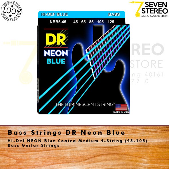 DR Strings Hi-Def NEON Blue Coated Medium 4 String Bass