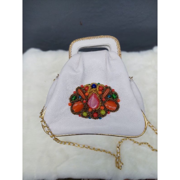 Tas Pesta Kulit Sapi Size 25cm Warna Putih / Tas Kondangan